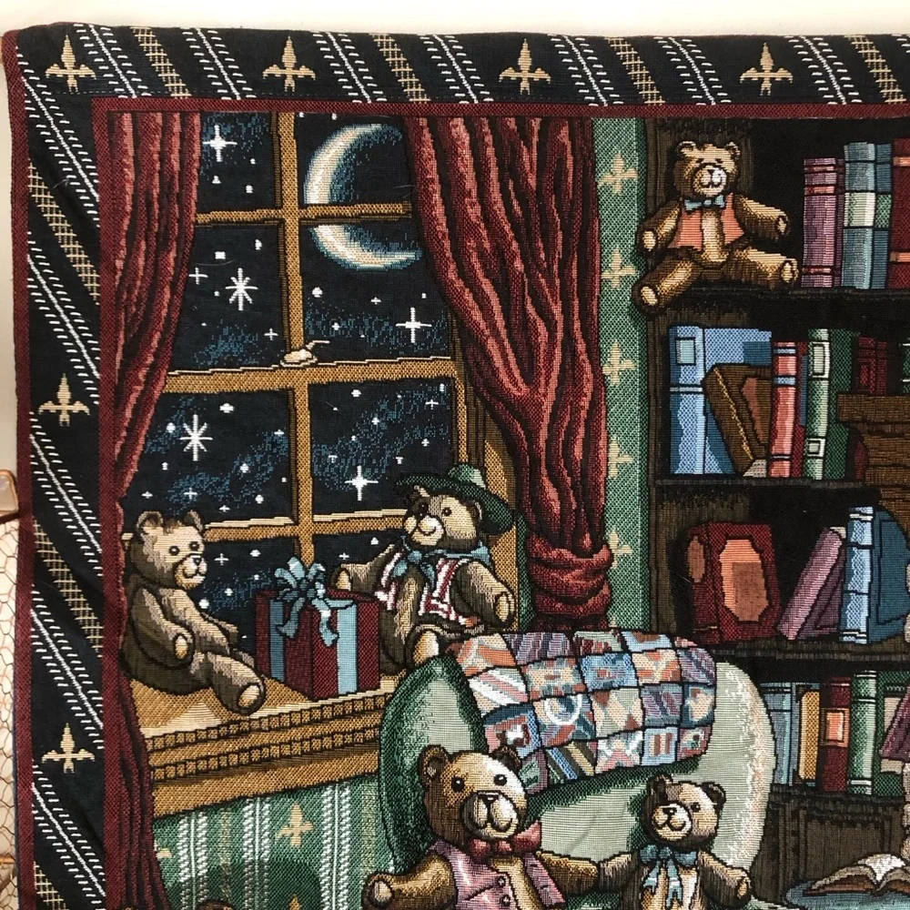 The Bear Den Vintage Tapestry Wall Hanging Cottagecore Cabin Nursery Made in USA